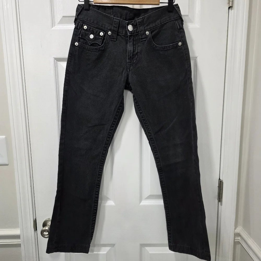 True Religion Section Straight Jeans Black Flap Pocket Low Rise Size 27